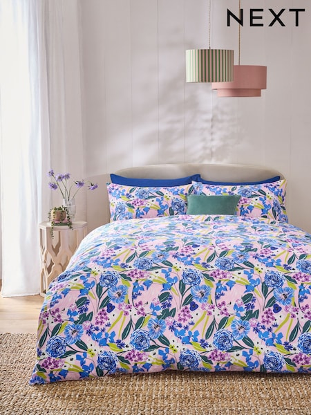 Bright Pink Floral Duvet Cover and Pillowcase Set (AW5415) | £15 - £31