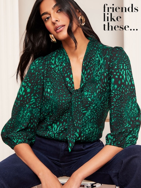 Friends Like These Green V-Neck Bow Front 3/4 Sleeve Blouse (AW5476) | £32
