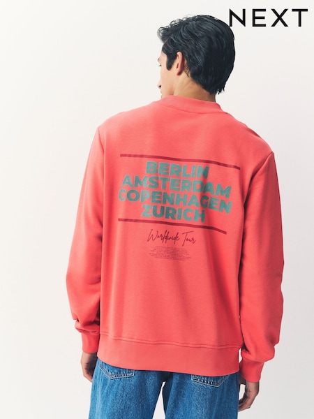 Coral Pink Cotton Rich Crew Graphic Sweatshirt (AW5488) | £34