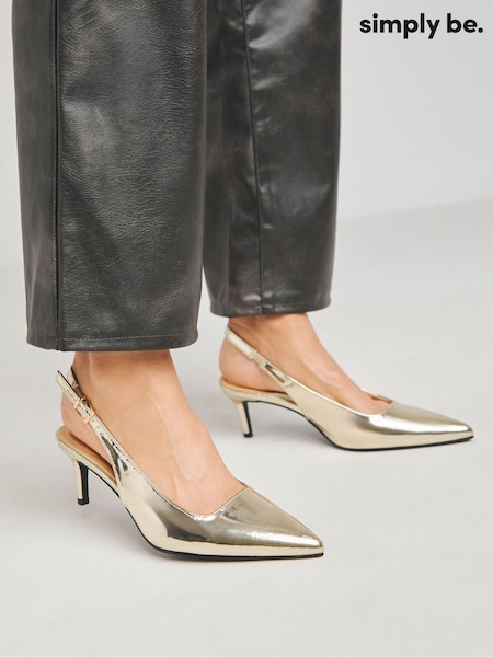 Simply Be Gold Slingback Court Shoes In Wide Fit (AW5518) | £34