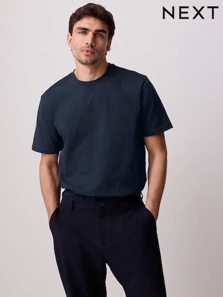 Navy Blue Regular Fit Smart Soft Touch Heavyweight T-Shirt (AW5524) | £16