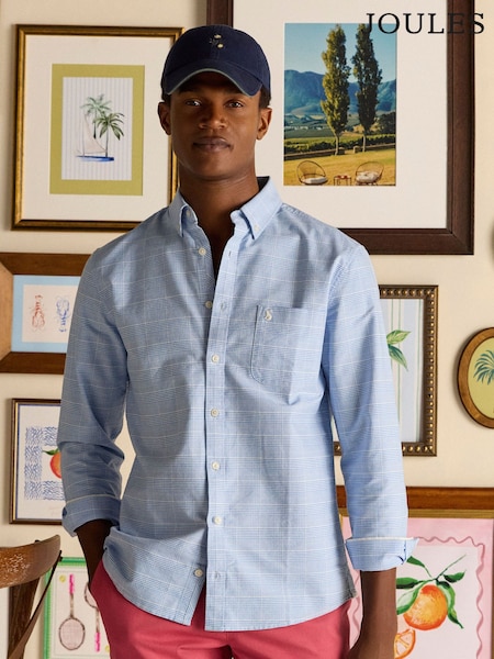 Joules Classic Fit Light Blue Check Long Sleeve Cotton Oxford Shirt (AW5525) | £39.50