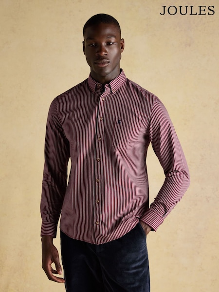 Joules Oxford Classic Fit Burgundy Red Stripe Cotton Shirt (AW5539) | £39.50