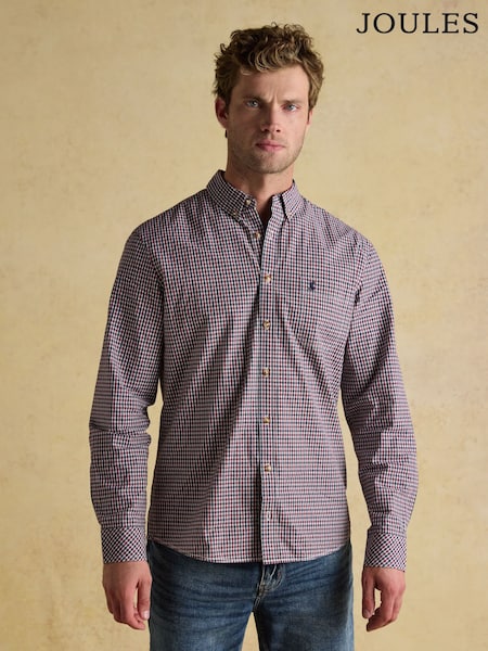 Joules Cotton Poplin Burgundy Red Long Sleeve Gingham Shirt (AW5540) | £42