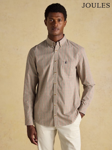 Joules Cotton Poplin Brown Long Sleeve Gingham Shirt (AW5542) | £42