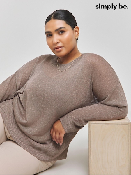 Simply Be Gold Sheer Glitter Knit Jumper (AW5612) | £26