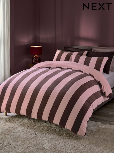 Pink Stripe Fleece Duvet Cover and Pillowcase Set (AW5651) | £25 - £55