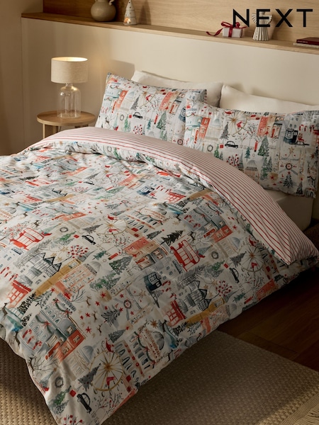 Multi London Christmas Duvet Cover and Pillowcase Set (AW5652) | £25 - £55