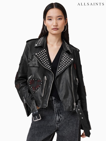 AllSaints Black College Biker Jackets (AW5687) | £699