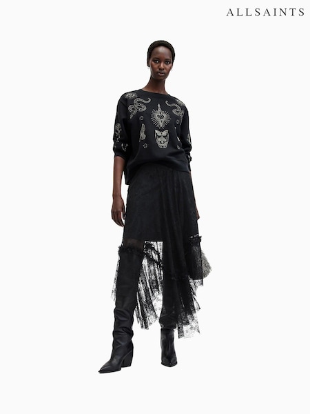 AllSaints Black Josie Lace Skirt (AW5693) | £159