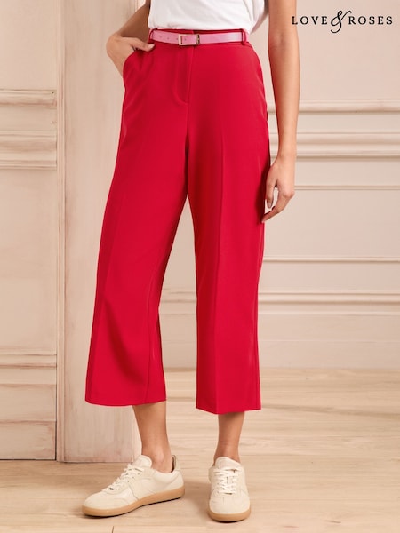 Love & Roses Red Cropped Pleat Front Eve Tailored Trousers (AW5753) | £40