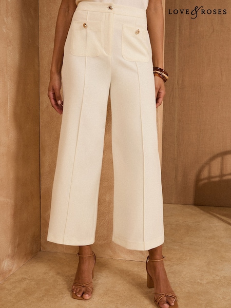 Love & Roses White Cleo Relaxed Wide Leg Crop Trousers (AW5755) | £40