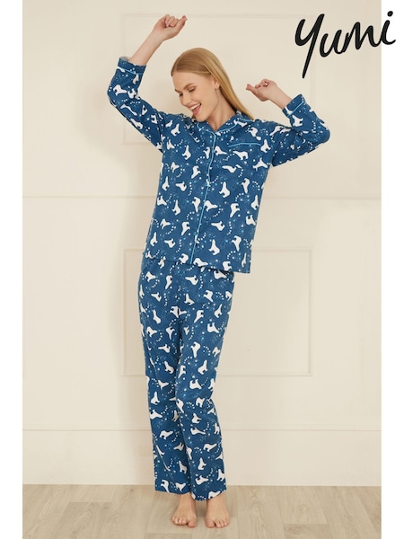 Yumi Blue Polar Bear Brushed 100% Cotton Pyjamas (AW5789) | £52