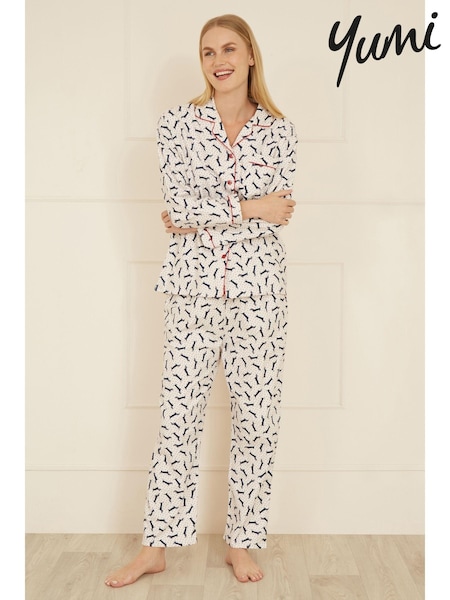 Yumi Cream Dachshund Brushed 100% Cotton Pyjamas (AW5794) | £52