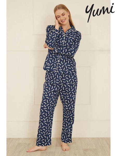 Yumi Blue Dachshund Brushed 100% Cotton Pyjamas (AW5795) | £52