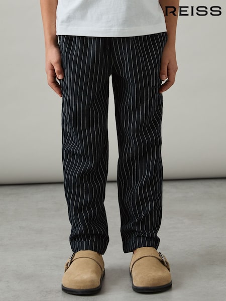 Reiss Navy Stripe Andros Linen Blend Drawstring Trousers (AW5806) | £42