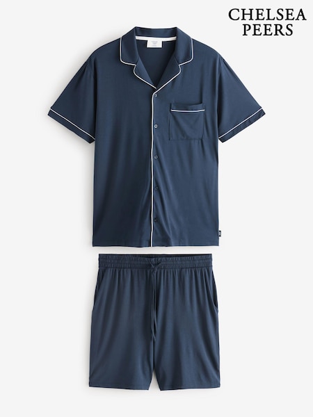 Chelsea Peers Blue TENCEL™ Modal Short Button Up Pyjama Set (AW6169) | £48