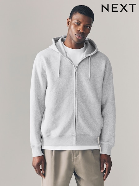 Grey Marl Cotton-Rich Jersey Zip Up Hoodie (AW6192) | £32