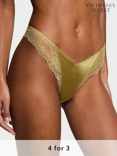 Victoria's Secret Moss Green Thong Rose Lace Trim Knickers (AW6312) | £14