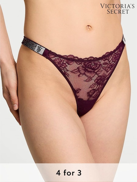 Victoria's Secret Kir Red Thong Scattered Shine Strap Lace Knickers (AW6373) | £20