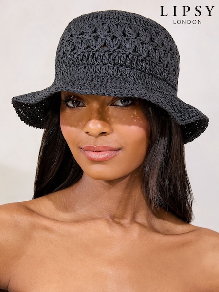 Lipsy Black Crochet Effect Bucket Hat (AW6415) | £16