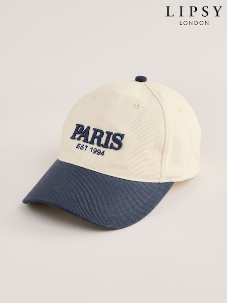 Lipsy Cream and Navy Embriodered Graphic Cap (AW6418) | £15