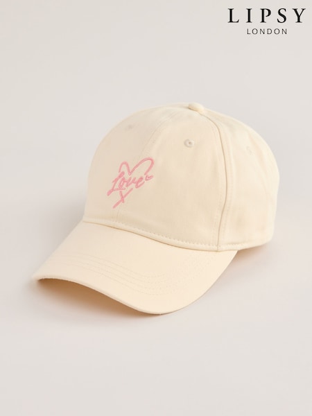 Lipsy Cream and Pink Embriodered Graphic Cap (AW6424) | £15