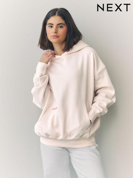 Neutral/Fluro Oversized Neutral/Fluro Summer Blured Floral Print Flower Show Back Graphic Relaxed Fit Longline Hoodie (AW6425) | £34