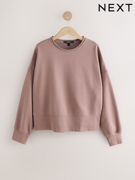 Dusky Purple Raw Hem Detail Washed 100% Cotton Crew Neck Sweatshirt (AW6426) | £30
