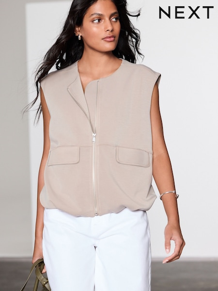 Ecru Slinky Supersoft Puffball Bubble Hem Gilet (AW6435) | £46