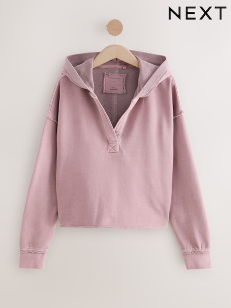 Mauve Purple Relaxed Fit Washed Cotton V-Neck Hoodie (AW6436) | £36
