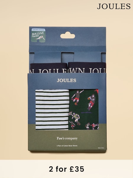 Joules Crown Joules Green Pack Of Two Cotton Jersey Boxer Shorts (AW6569) | £19.95