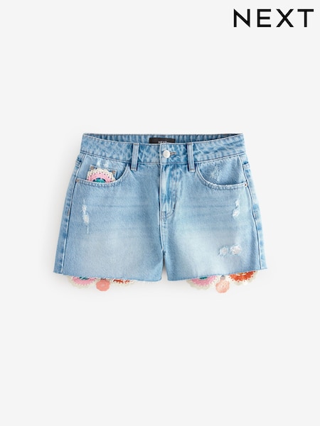 Mid Blue 100% Cotton Crochet Denim Shorts (AW6578) | £34
