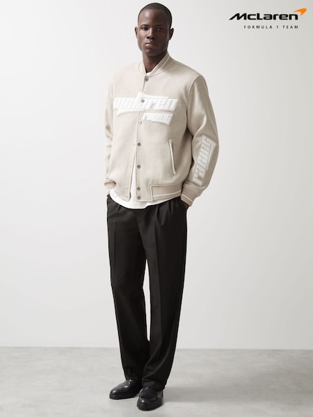 Reiss Oatmeal Melange Track McLaren F1 Team Brushed Bomber Jacket (AW6604) | £398