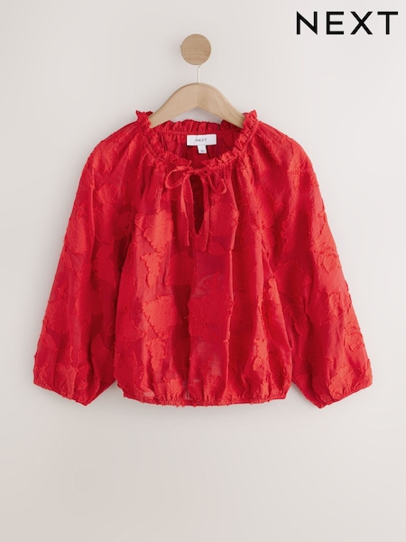 Red Jaquard Floral Bubblehem Blouse (AW6643) | £39.50