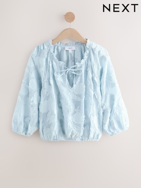 Blue Jaquard Floral Bubblehem Blouse (AW6644) | £39.50