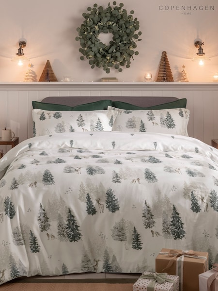 Copenhagen Home Green 100% Cotton Alpine Forest Christmas Duvet Cover Set (AW6660) | £40 - £70
