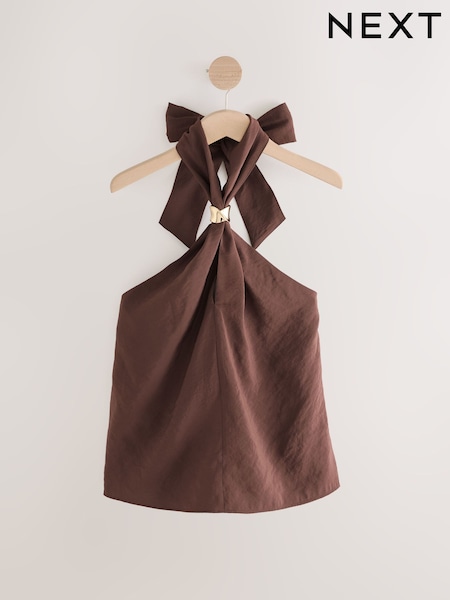 Chocolate Brown Hardware Detail Halter Top (AW6671) | £39