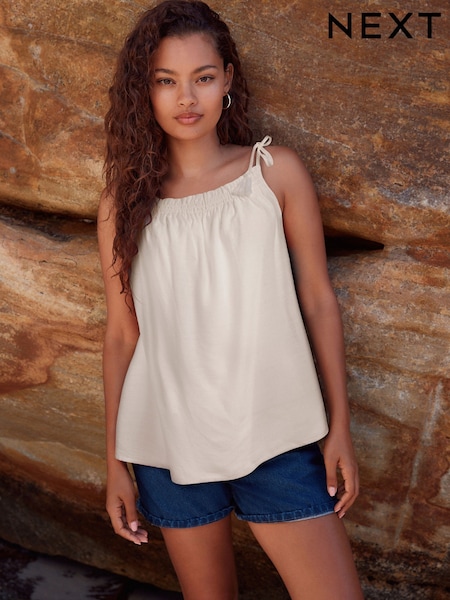 White Tassel Strappy Cami With Linen (AW6683) | £22