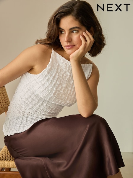 White Textured Strappy Square Neck Top (AW6709) | £28