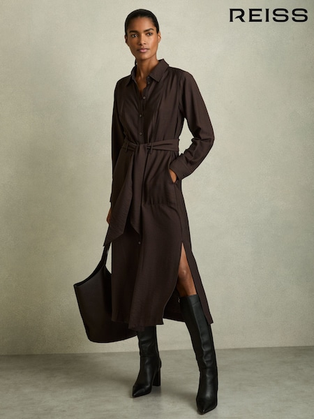 Reiss Charcoal Mabel Long-Sleeve Belted Midi Dress (AW6751) | £148