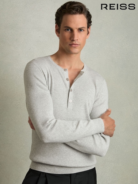 Reiss Grey Ashwell Rib Knit Henley Jumper (AW6754) | £130