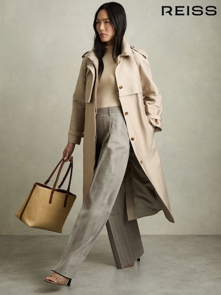 Reiss Grey Tallulah Wool-Blend Wide-Leg Pinstripe Trousers (AW6764) | £190