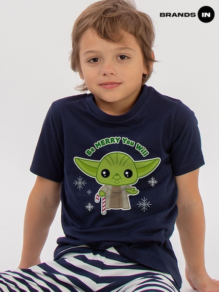 Brands In Blue Boys Star Wars Christmas Be Merry You Will Stripes 100% Cotton Pyjamas (AW6782) | £22