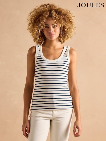 Joules Sofia Cream & Navy Stripe Ribbed Vest (AW6882) | £20