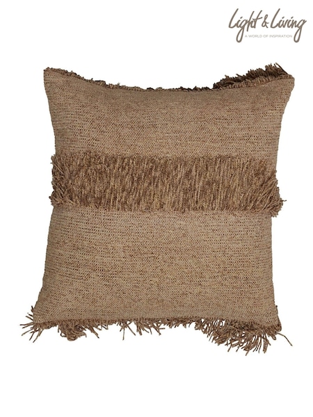 Light & Living Brown 100% Cotton Luani Fringed Cushion (AW7019) | £50