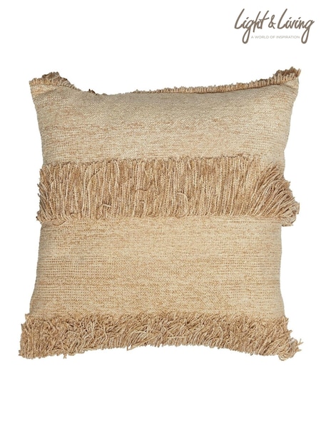 Light & Living White 100% Cotton Luani Fringed Cushion (AW7024) | £50
