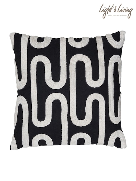 Light & Living Black 100% Cotton Oshawa Geometric Texture Cushion (AW7030) | £47