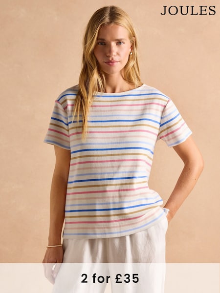 Joules Harbour Multi Short Sleeve Boat Neck Breton Top (AW7035) | £26