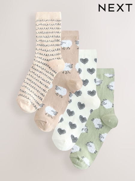 Sheep Ankle Socks 4 Pack (AW7186) | £12